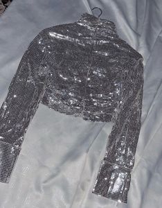 Og Zara Silver Sequin Crop Top