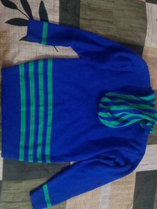 Blue Striped Hooded Sweater