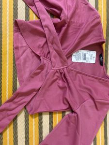 Pink Tie-Front Crop Top