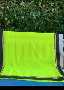 Elegant Neon Green Saree, Black Border