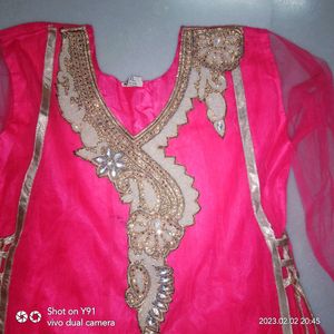 Pink &amp; Gold Anarkali Dress