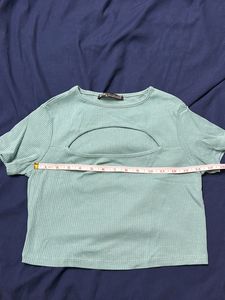 Ribbed Blue Crop Top With Neck Detail