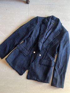 Navy Tweed Blazer with Pearl Buttons