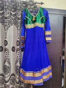 Elegant Blue &amp; Green Anarkali Dress