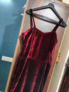 Maroon Velvet Slit Dress