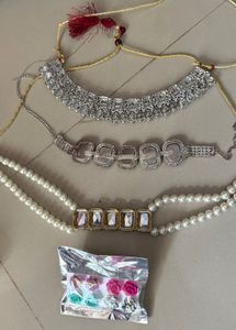 Necklace Set - Silver, Pink, and Pearl Moti🦋🩷