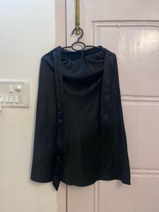 Black Midi A-Line Satin Skirt