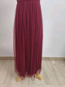 Burgundy Tulle Maxi Dress