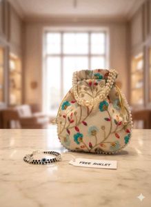 Floral Embroidered Potli Bag with anklet