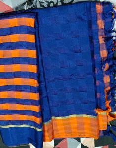 New Saree (Orange And Navy Blue)