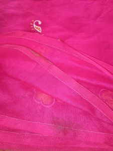 Rani Pink Embroidery saree synthetic handloom