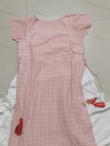 Pink And White Embroidered Kurti Dress