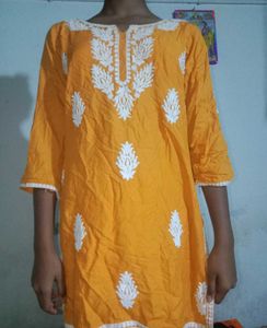 Yellow Short Chikankari Kurti