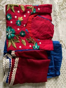 Women’s RED Embroidered Party Wear 3 Piece Kurta