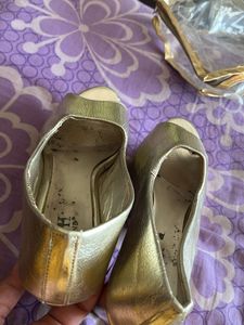 Gold Peep-Toe Heels