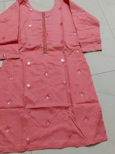 Peach Embroidered Kurti