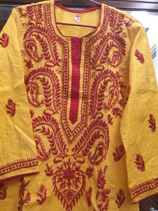 pakistani  phulkari work kurti in two beautiful color combinations yellow 💛 nd red  🌹