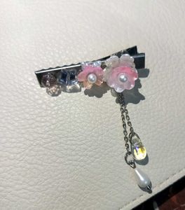 Pair of Blush Bloom Hair Clips with Hanging Pearls