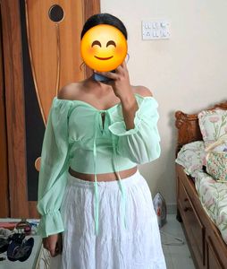Mint Crop Top &amp; White Skirt Set