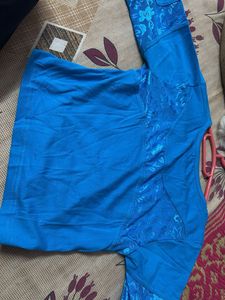 Stylish Blue Blouse with Lace Detailing