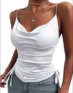 (White Cowl Neck Side Ruched Camisole)