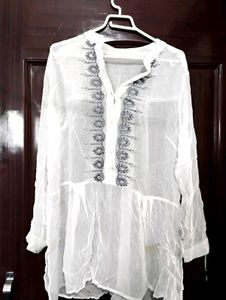 White Embroidered Tunic Top
