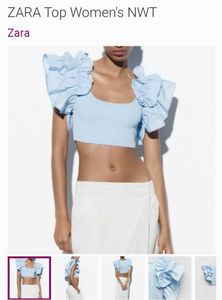 Zara Blue Ruffle Sleeve Crop Top