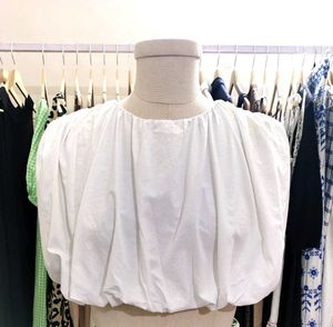 ZARA White Balloon Crop Top