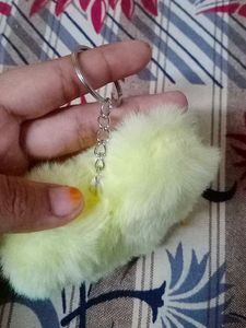 Fluffy Yellow Heart Keychain
