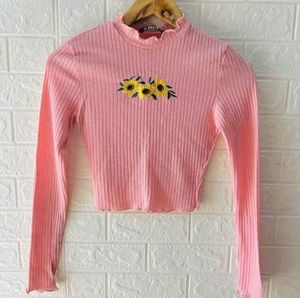 Pinteresty Shein Pink Sunflower Ribbed Top