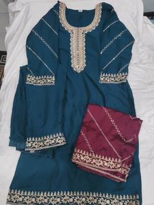 3 Pcs Suit Chinon Fabric Wid Cotton Lining