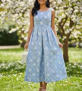 Savana blue textured Midi Dress - Elegant & Chic