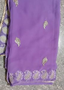 Lavender Sari with Silver Embroidery