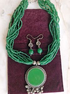 Tribal look Green Necklace & Earring Set