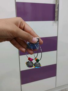 Boho Beaded Jhumka Hoop Earrings