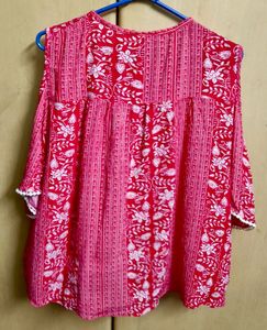 Red Floral Cold Shoulder Top