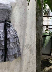 868. Gray Lace Strapless Dress