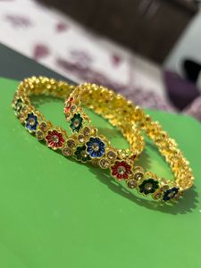 Bangle Set. Golden And Colorful Set Of Two