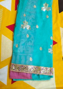 Aqua Blue Embellished Saree