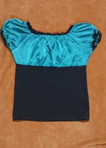 Teal &amp; Black Color Block Top