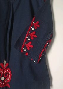 Embroidered Navy Blouse Top