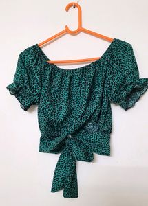 Green Leopard Print Crop Top XS-S