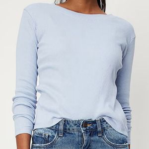 Light Blue Ribbed Long Sleeve Top