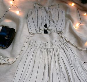 (Co-ord)Pinstripe Padded Top &amp; Flare Pant