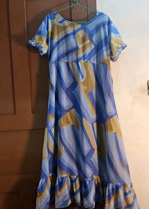 Stylish Blue Patterned Maxi Dress