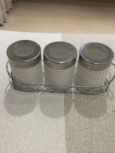 Set Of 3  Ceramic Storage Bottles With Stand