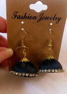 Black Thread &amp; Stone Earrings