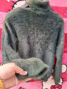 Fluffy Green Turtleneck Sweater