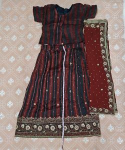 Black And Red Hot Combination Lehenga Set