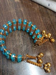Teal &amp; Gold Beaded Coil Bracelet